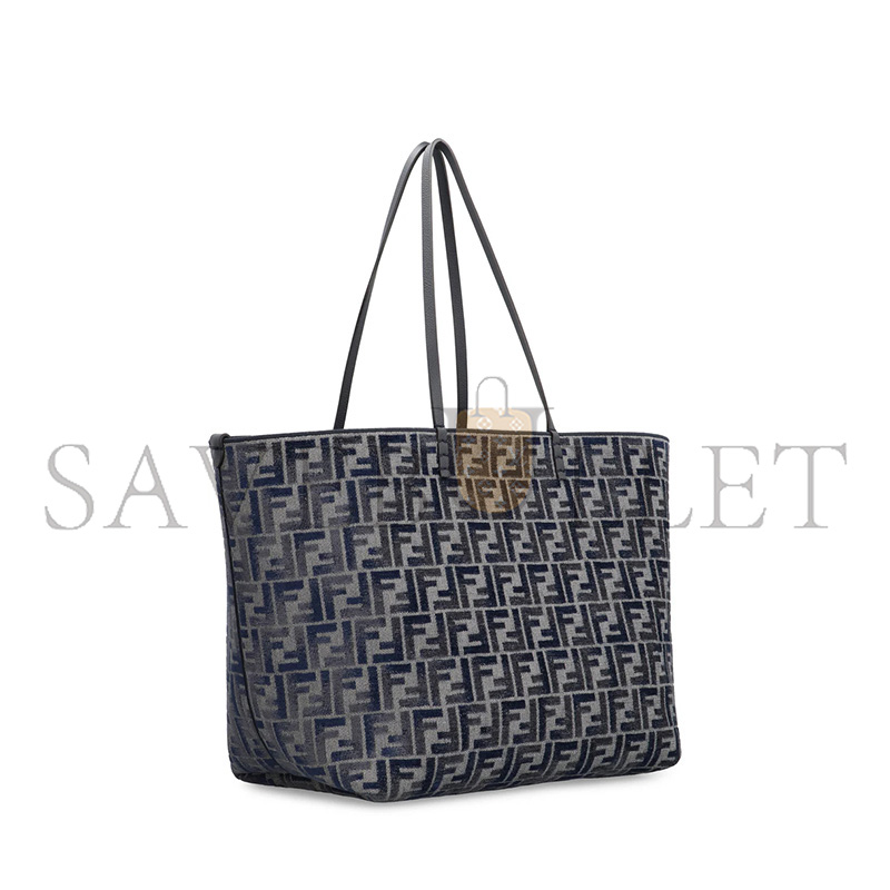 FENDI 'ROLL LARGE' BLUE REVERSIBLE TOTE BAG IN FF CHENILLE (35*32*19.5cm) 